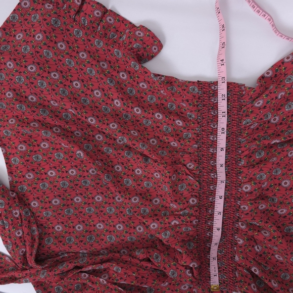 Max Studio Printed smocked waist, tie waist ruffle sleeve blouse - Picture 6 of 10